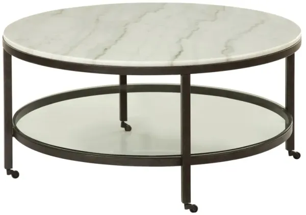 Linden Round Marble Top Cocktail Table, Ivory/Bronze