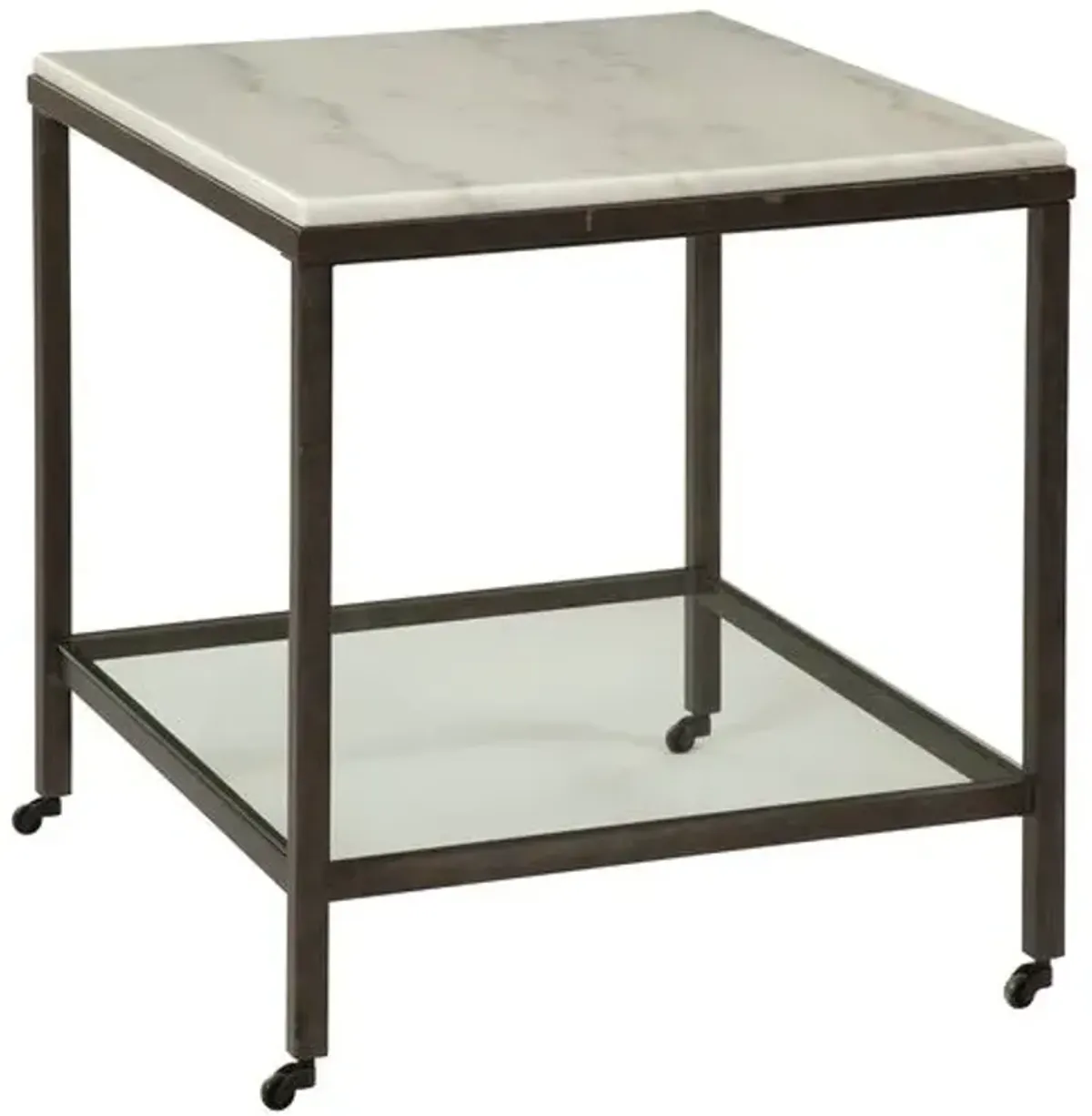 Linden Square Marble Top End Table - Ivory/Bronze - White
