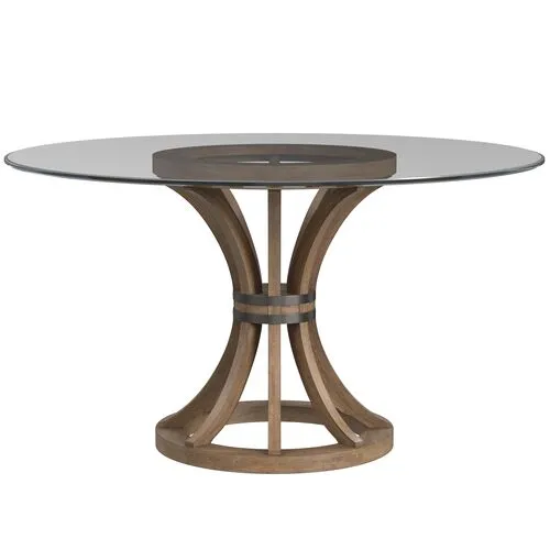 York Round Dining Table - Weathered Natural/Glass