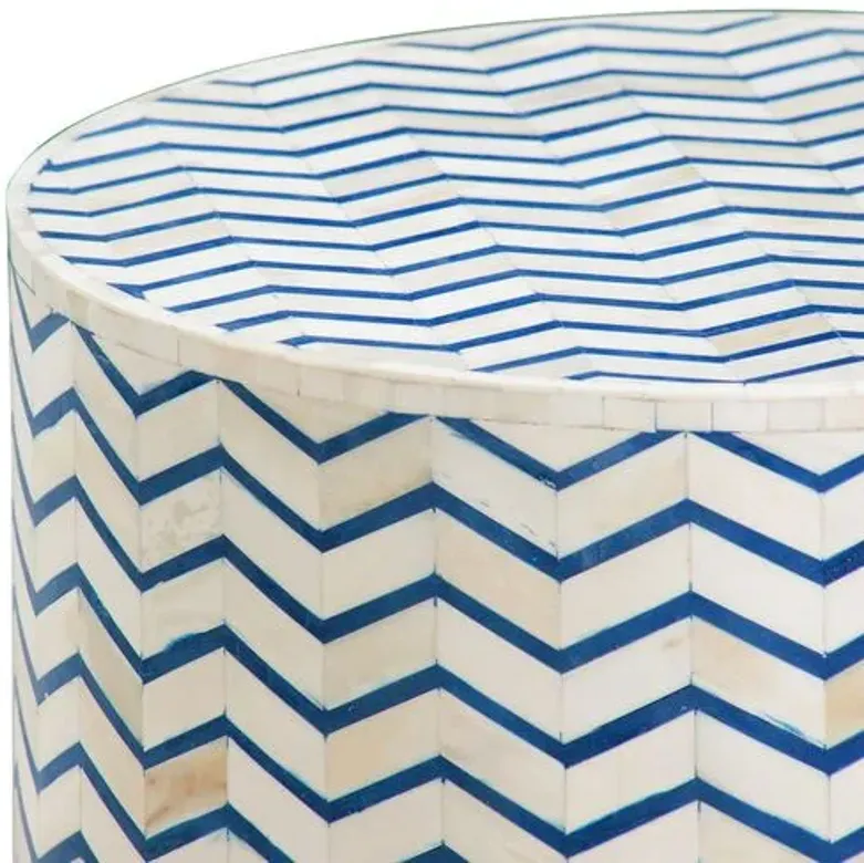 Marlow Bone Inlay Accent Table - Ivory/Blue - 16Lx18Hx16Wx16D in