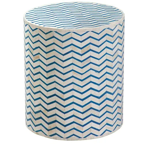 Marlow Bone Inlay Accent Table - Ivory/Blue - 16Lx18Hx16Wx16D in