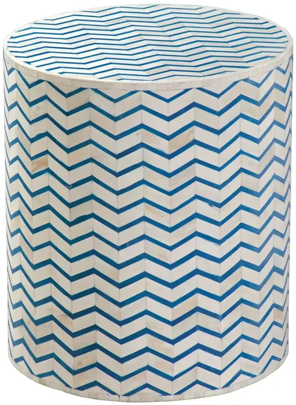 Marlow Bone Inlay Accent Table, Ivory/Blue