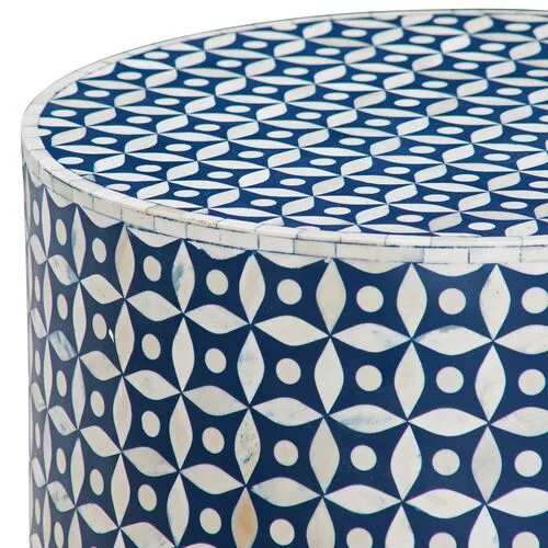 Belmont Bone Inlay Accent Table - Ivory/Blue - 16Lx18Hx16Wx16D in