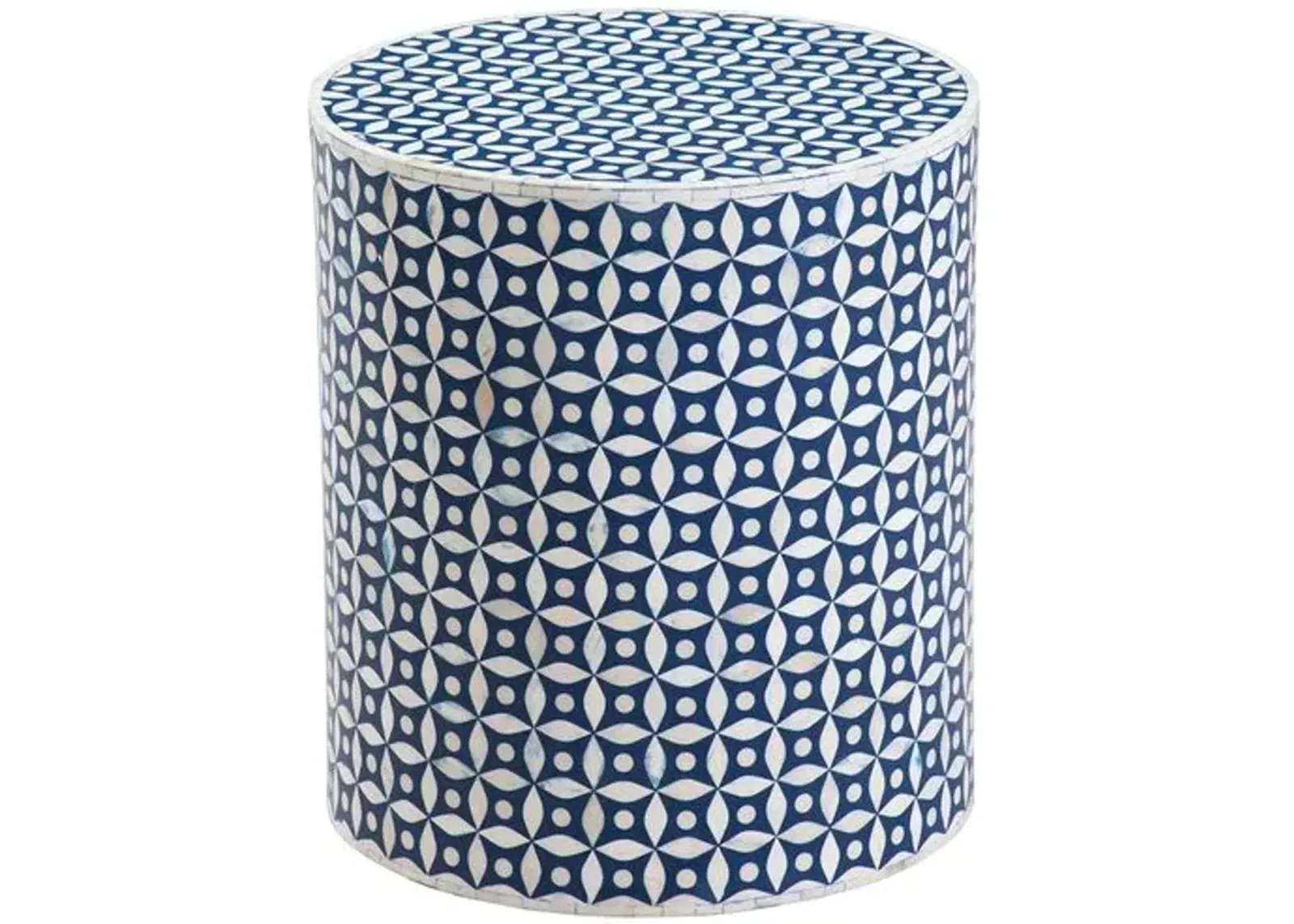 Belmont Bone Inlay Accent Table - Ivory/Blue - 16Lx18Hx16Wx16D in