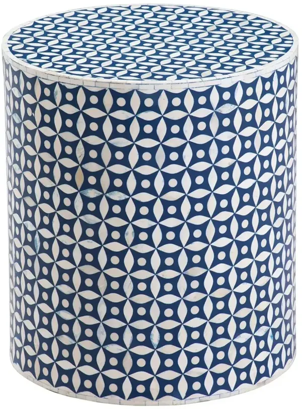Belmont Bone Inlay Accent Table, Ivory/Blue