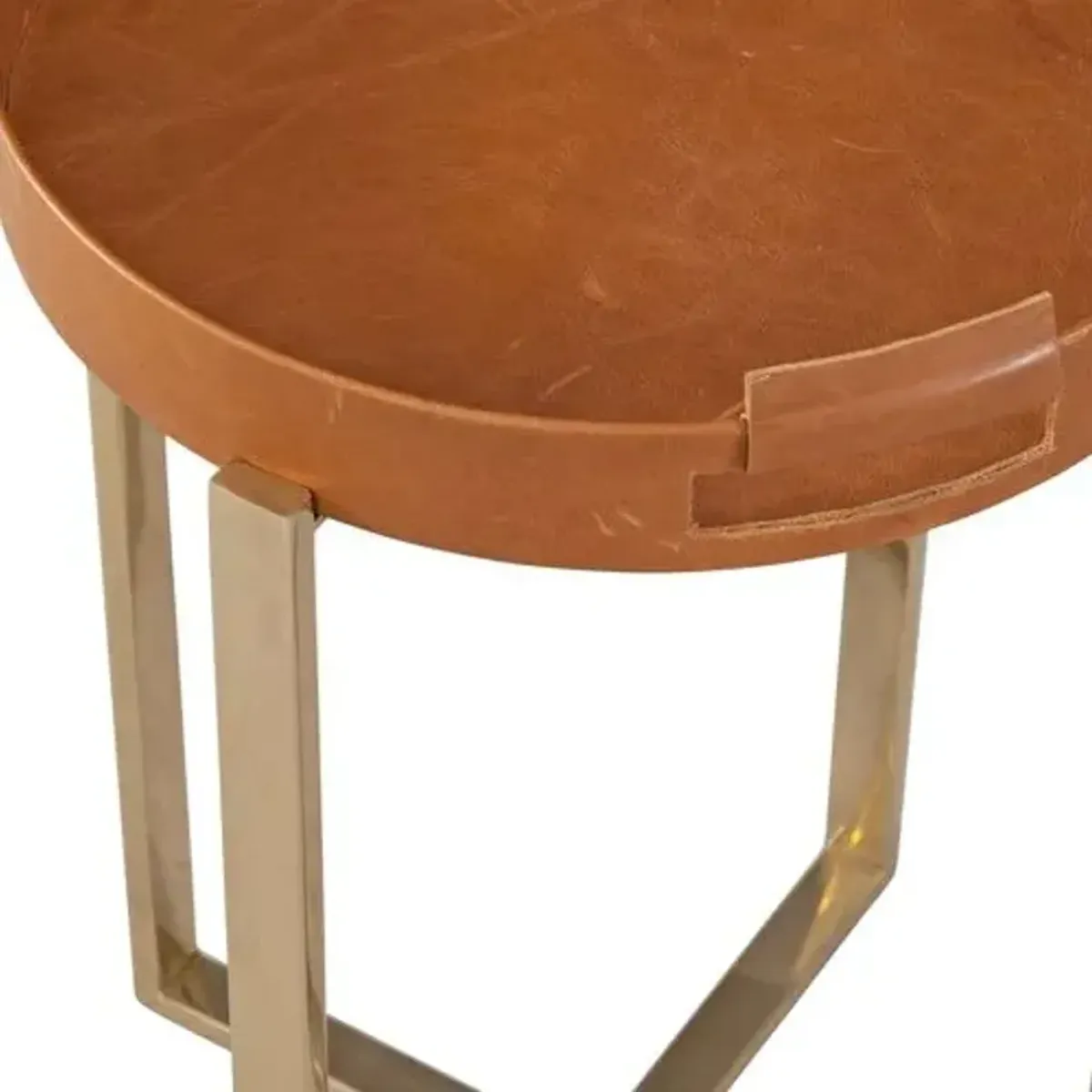 Torrance Accent Table - Gold/Brown Leather - 14Lx22Hx14Wx14D in