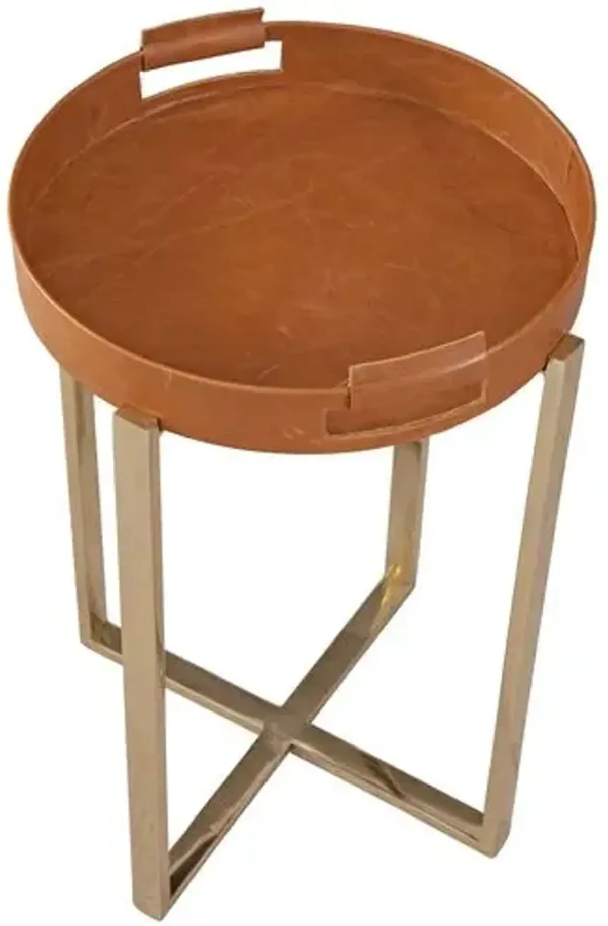 Torrance Accent Table - Gold/Brown Leather - 14Lx22Hx14Wx14D in