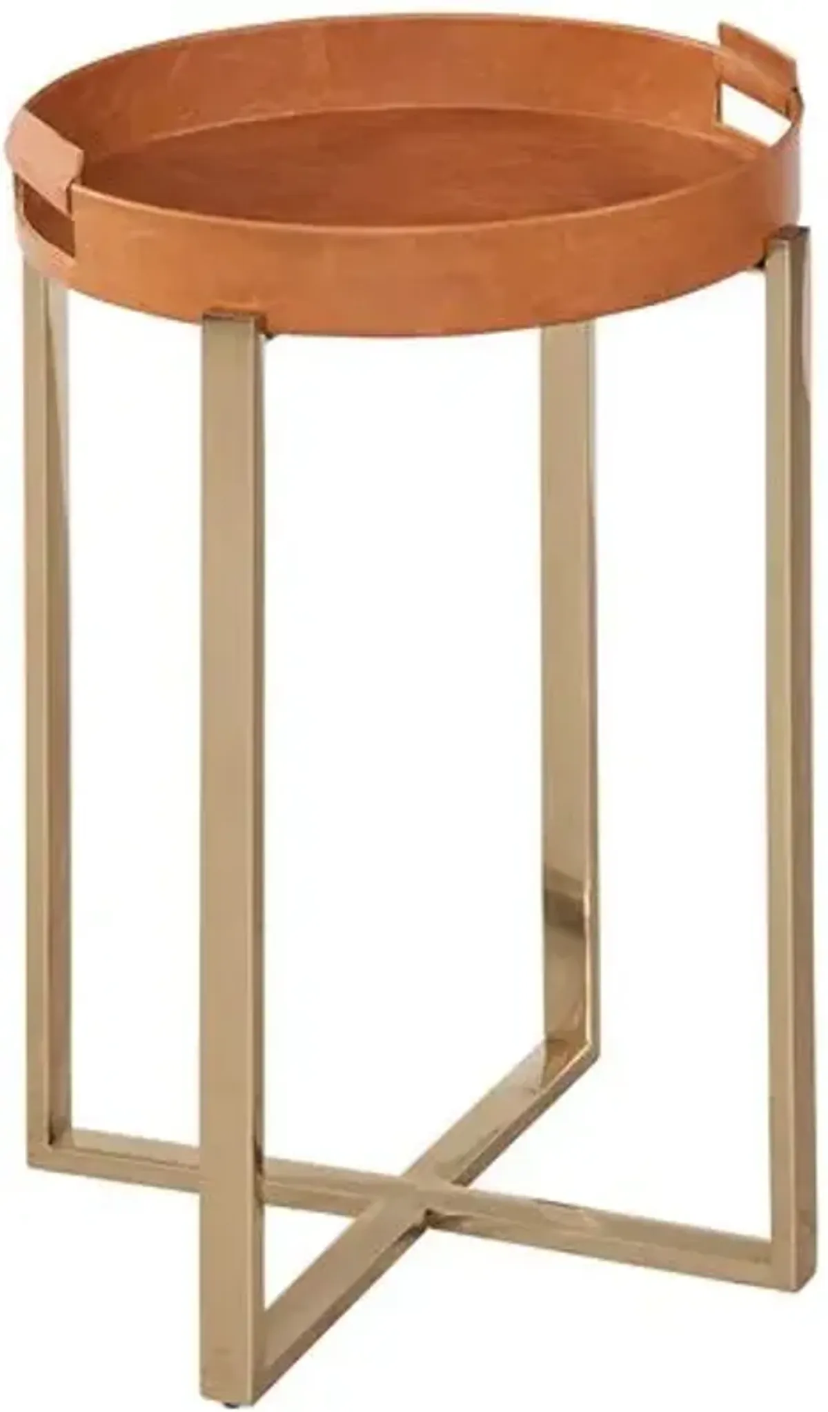 Torrance Accent Table - Gold/Brown Leather - 14Lx22Hx14Wx14D in