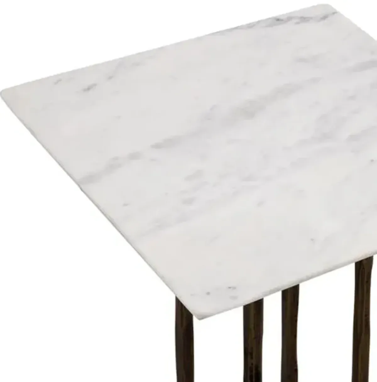 Set of 2 Bennett Accent Tables - Antique Brass/White Marble - 25Hx12Wx12D in