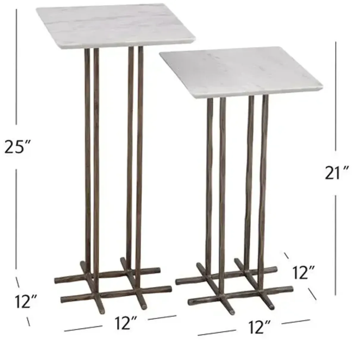 Set of 2 Bennett Accent Tables - Antique Brass/White Marble - 12Lx25Hx12Wx12D in