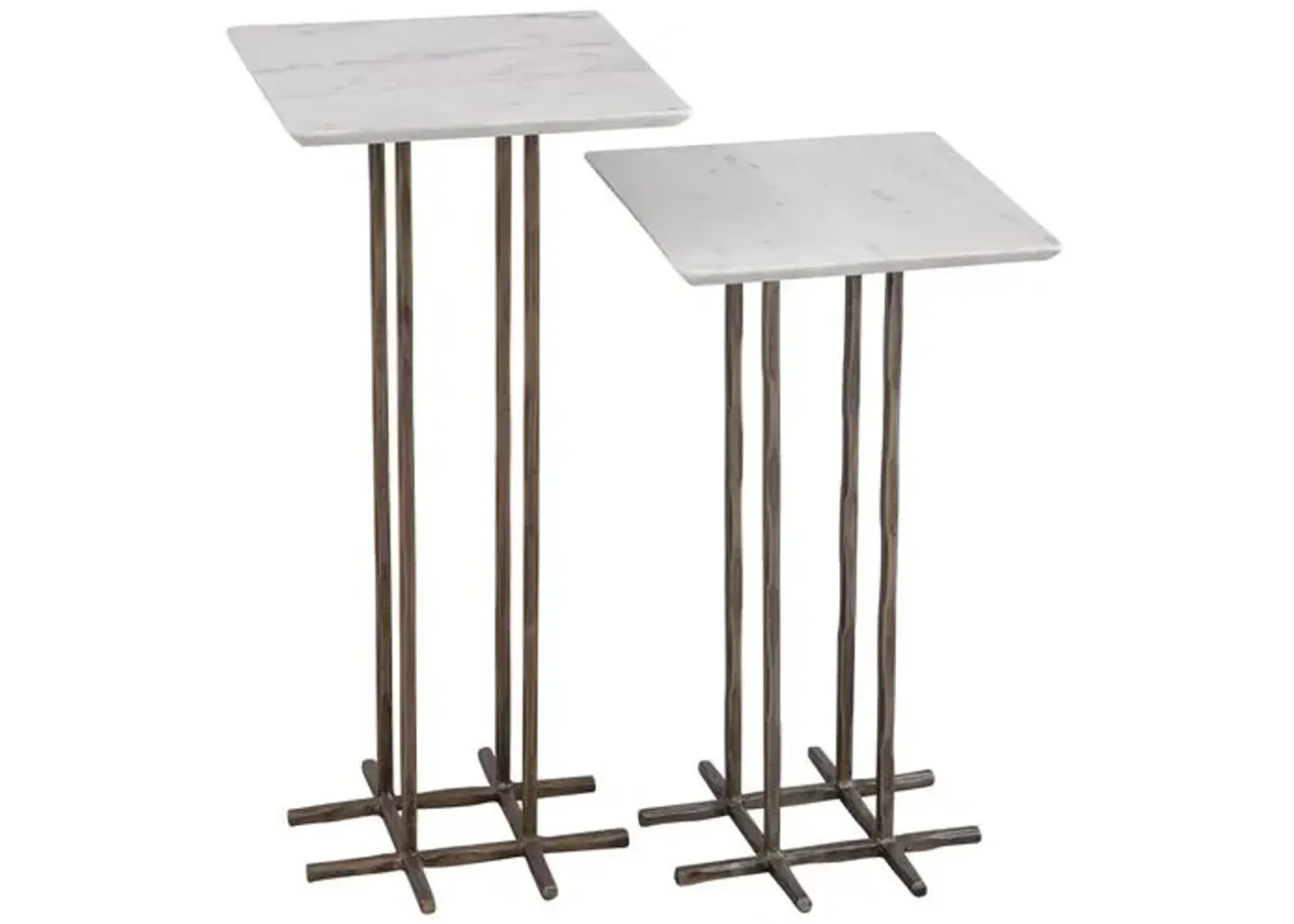 Set of 2 Bennett Accent Tables - Antique Brass/White Marble - 12Lx25Hx12Wx12D in