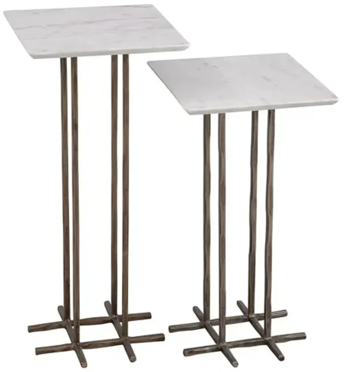 Set of 2 Bennett Accent Tables - Antique Brass/White Marble - 25Hx12Wx12D in