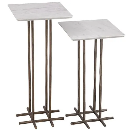 Set of 2 Bennett Accent Tables - Antique Brass/White Marble - 12Lx25Hx12Wx12D in