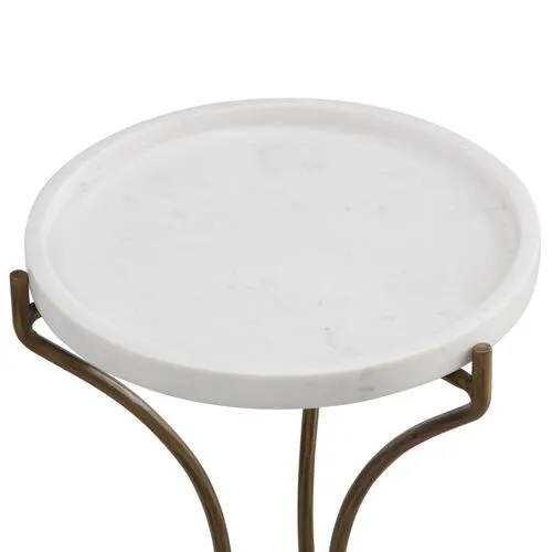 Hawthorne Accent Table - Antique Brass/White Marble - 14Lx22Hx14Wx14D in