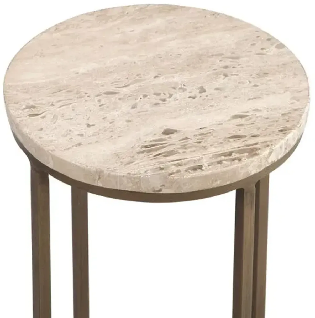 Marina Travertine Accent Table - Antique Brass/Natural - Brown - 22Hx8Wx8D in