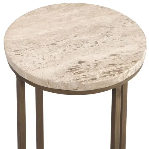 Marina Travertine Accent Table - Antique Brass/Natural - Brown - 8Lx22Hx8Wx8D in