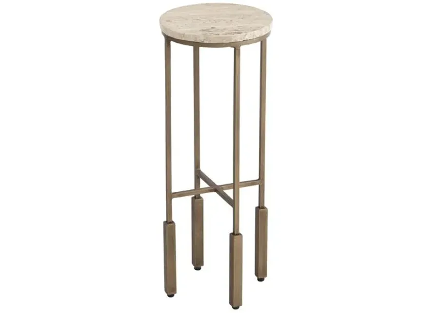 Marina Travertine Accent Table - Antique Brass/Natural - Brown - 8Lx22Hx8Wx8D in