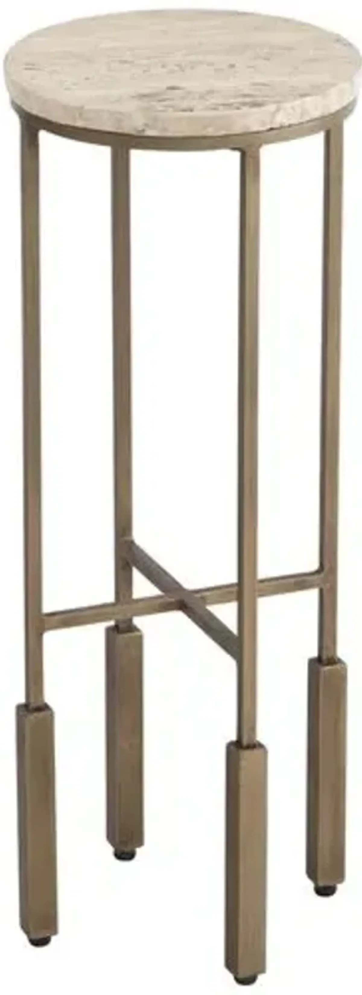 Marina Travertine Accent Table - Antique Brass/Natural - Brown - 22Hx8Wx8D in