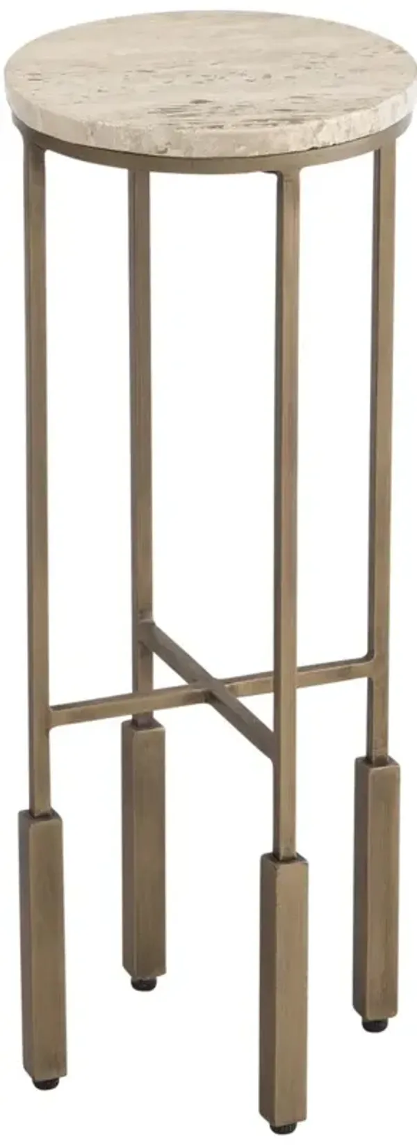 Marina Travertine Accent Table, Antique Brass/Natural