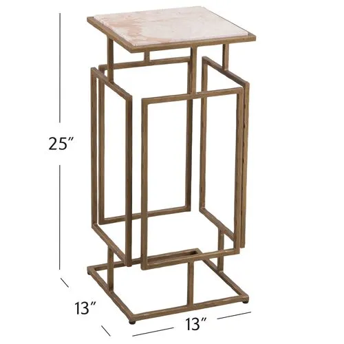 Florence Marble Accent Table - Antique Brass - Brown - 11Lx25Hx11Wx11D in