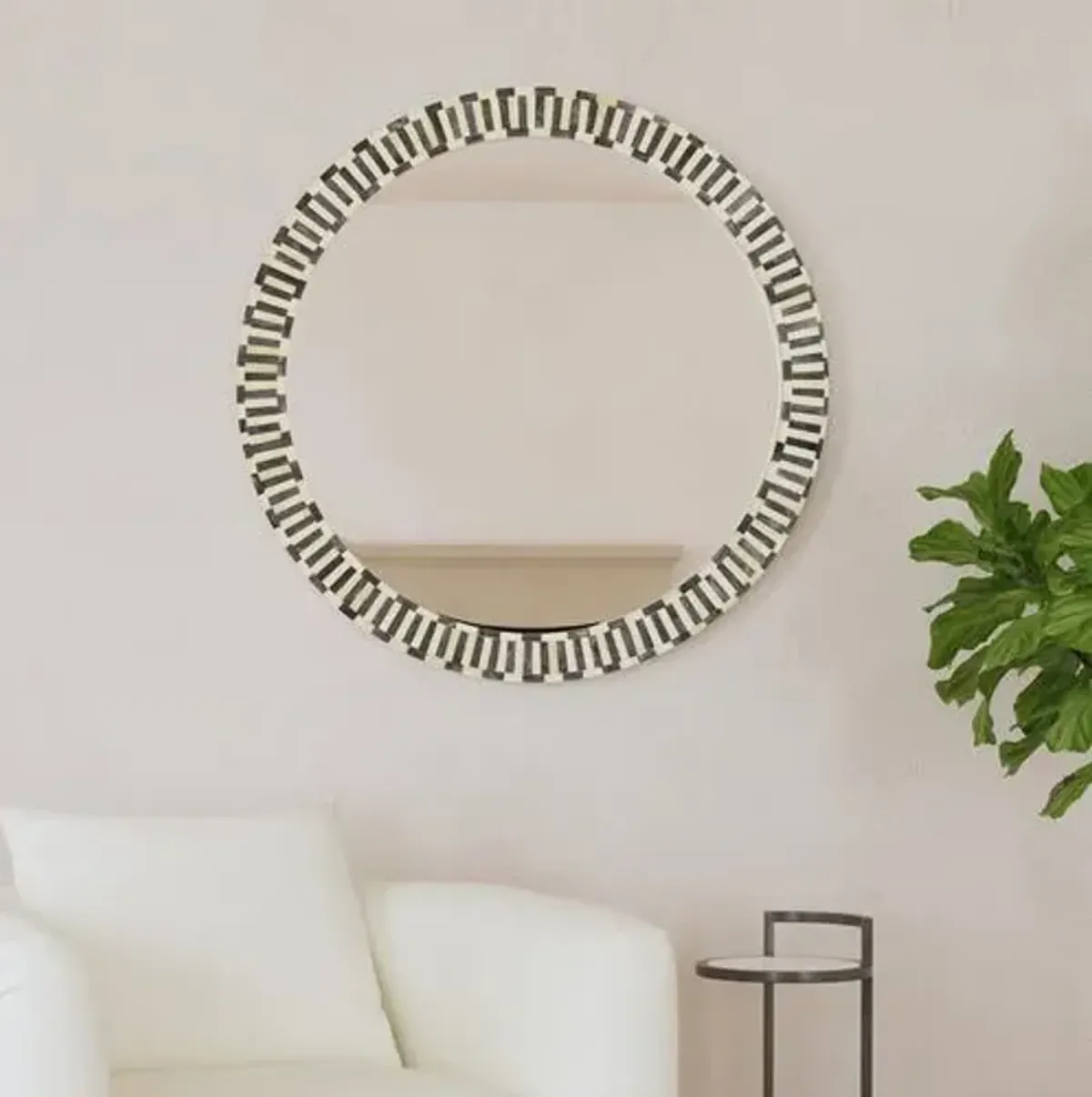 Arlington Round Bone Inlay Wall Mirror - Gray/White