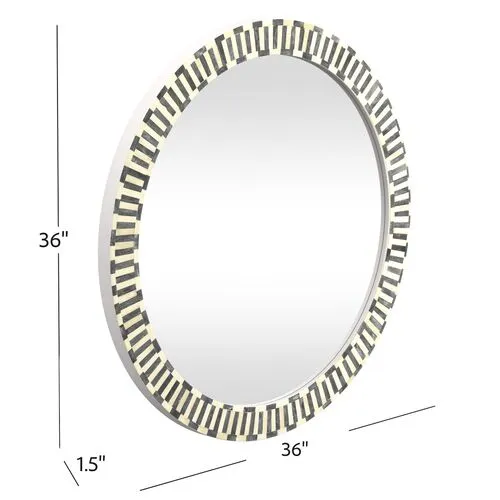 Arlington Round Bone Inlay Wall Mirror - Gray/White