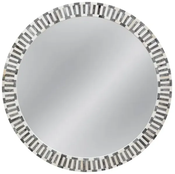 Arlington Bone Inlay 36" Round Wall Mirror, Gray/White