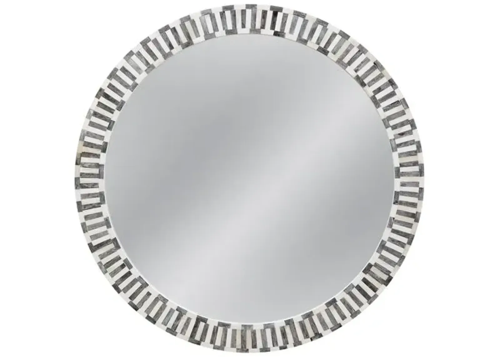 Arlington Round Bone Inlay Wall Mirror - Gray/White