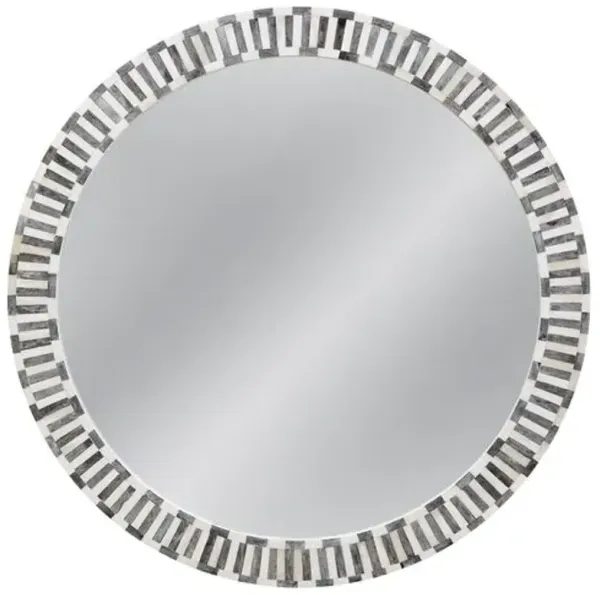 Arlington Bone Inlay 36" Round Wall Mirror - Gray/White