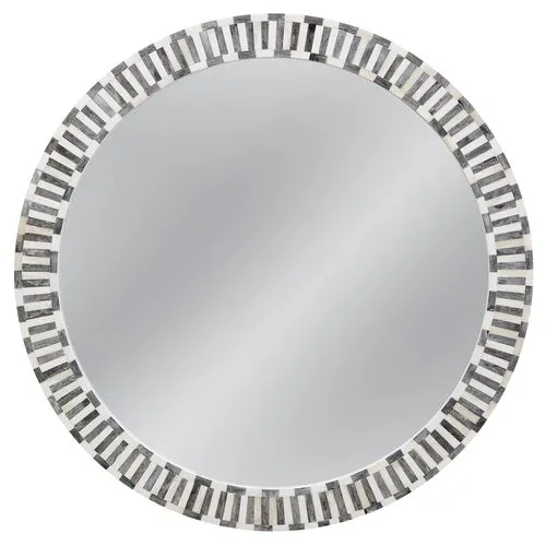 Arlington Round Bone Inlay Wall Mirror - Gray/White