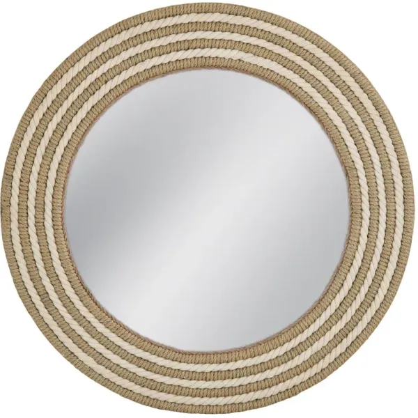 Dover 38" Round Rope Wall Mirror, Natural/White
