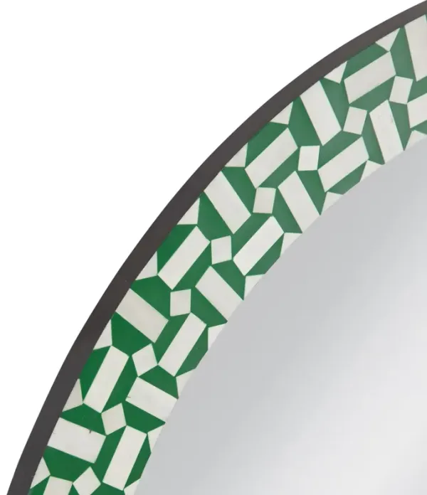 Tamsin Bone Inlay 36" Round Wall Mirror, Green/Cream