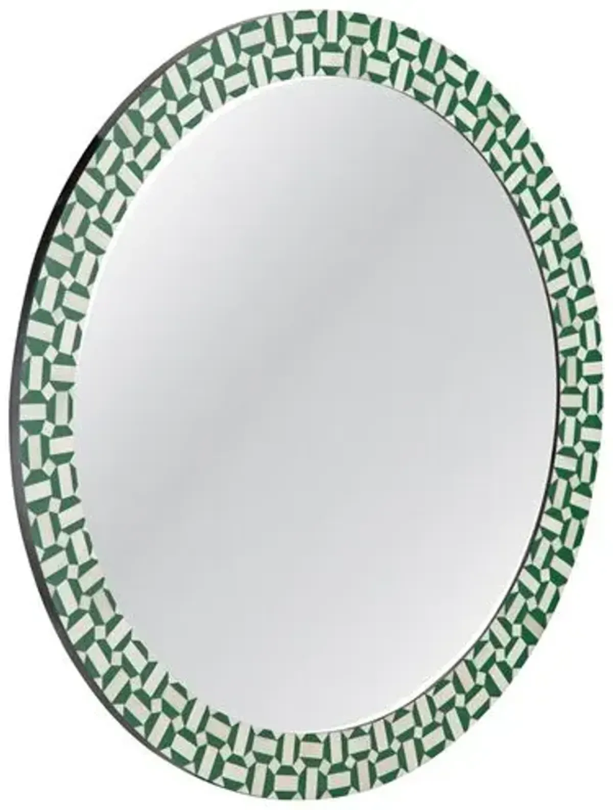 Tamsin Round Bone Inlay Wall Mirror - Green/Cream