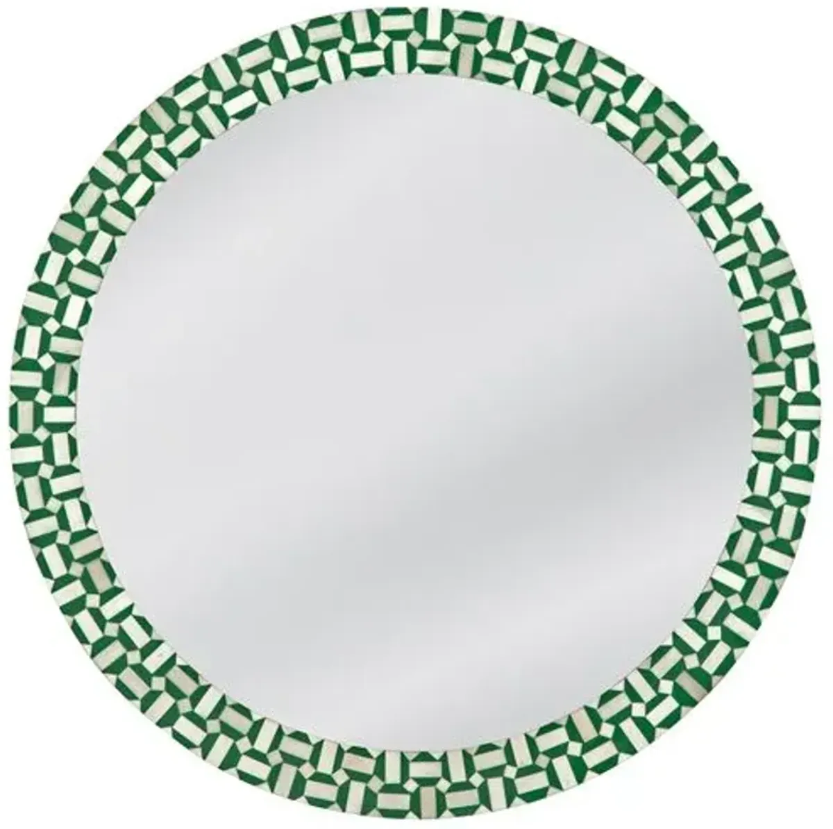 Tamsin Round Bone Inlay Wall Mirror - Green/Cream