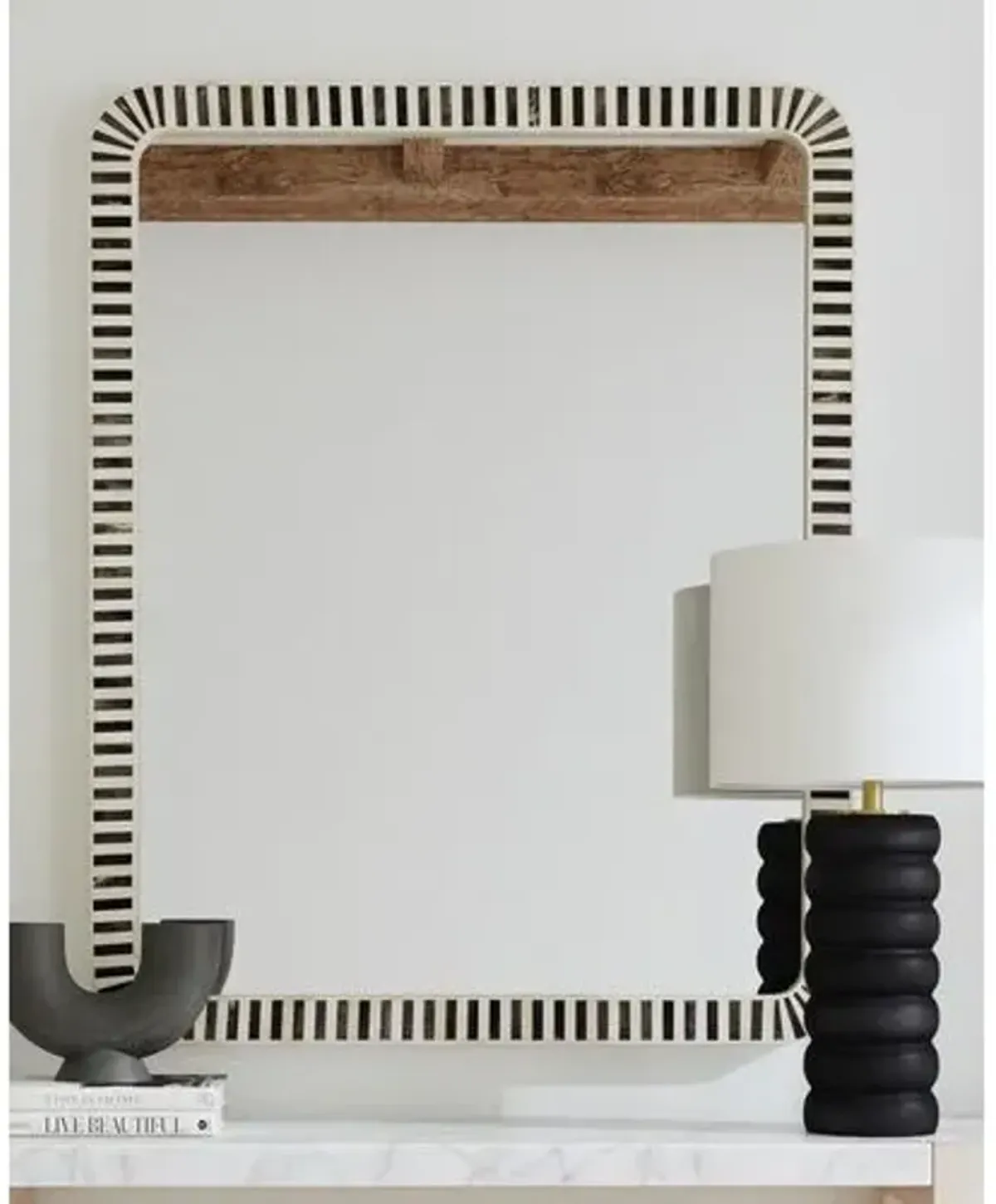 Dresden Bone Inlay Wall Mirror - Black/Cream