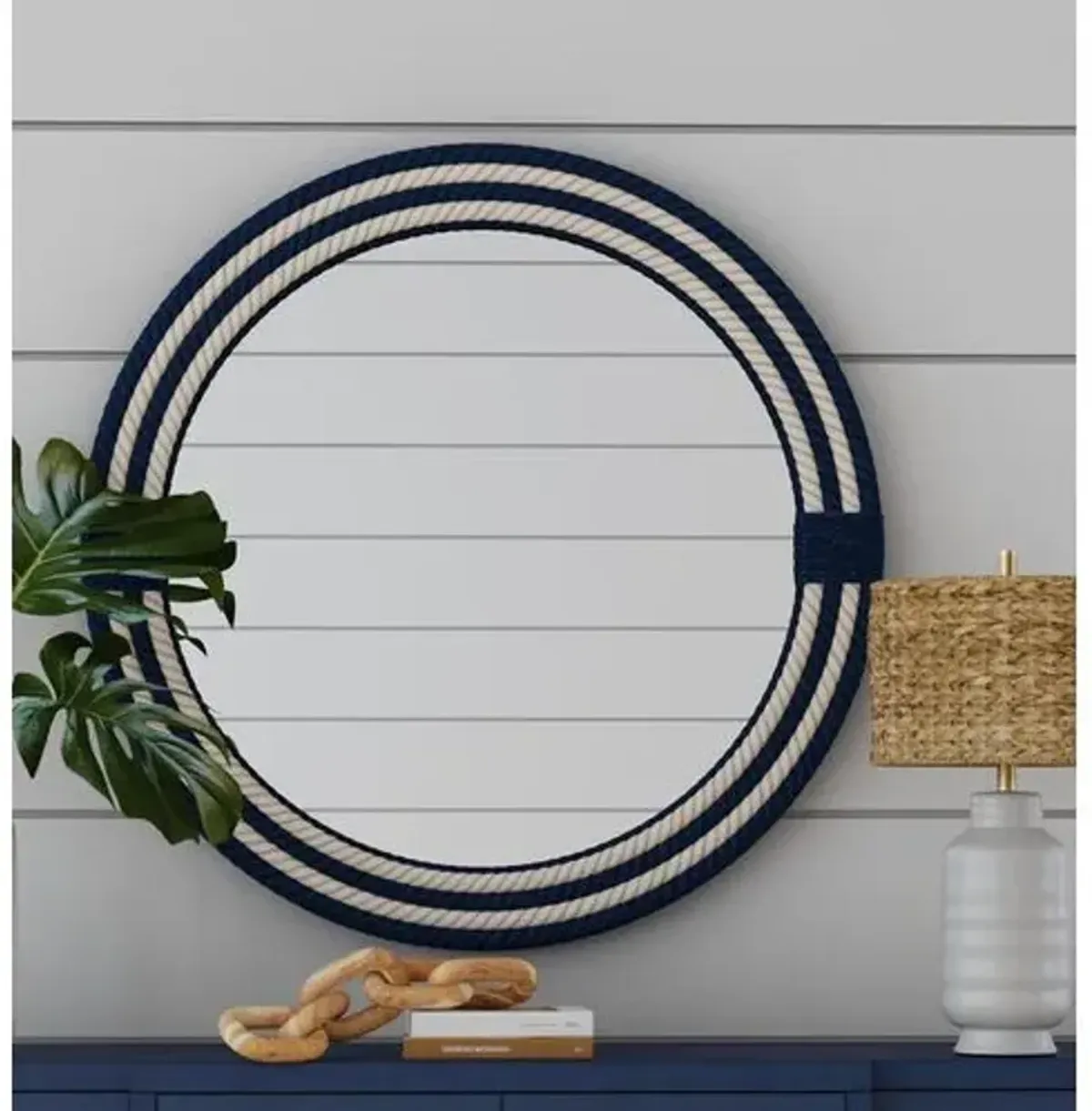 Carmine Round Rope Wall Mirror - Blue/White