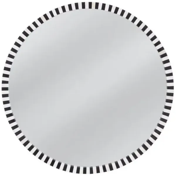 Afton Bone Inlay 32" Round Wall Mirror - Black/Cream