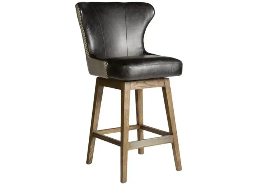 Ethan Swivel Bar Stool - Essex Grey Leather - Gray