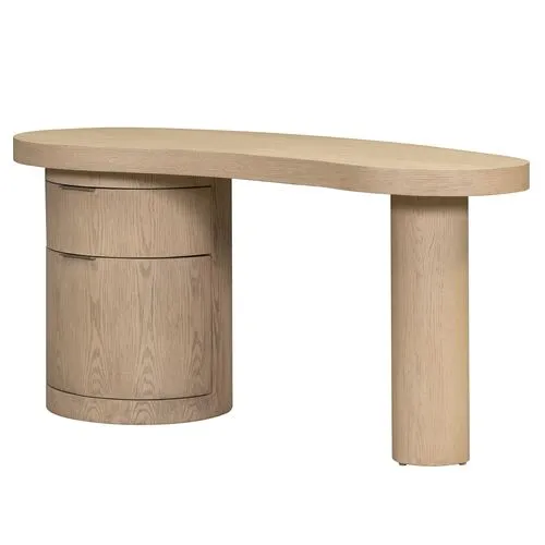 Lucas Curved Desk - Raw Oak - Brown