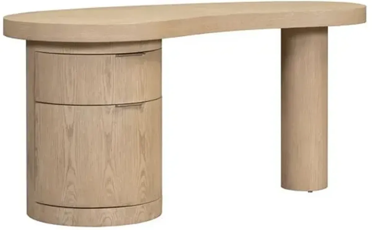 Lucas Curved Desk - Raw Oak - Brown