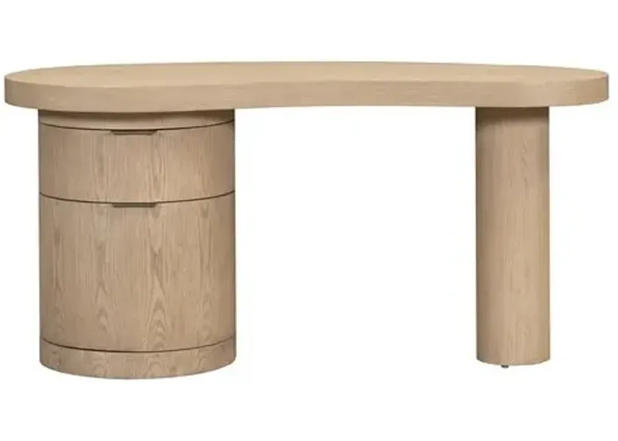 Lucas Curved Desk - Raw Oak - Brown