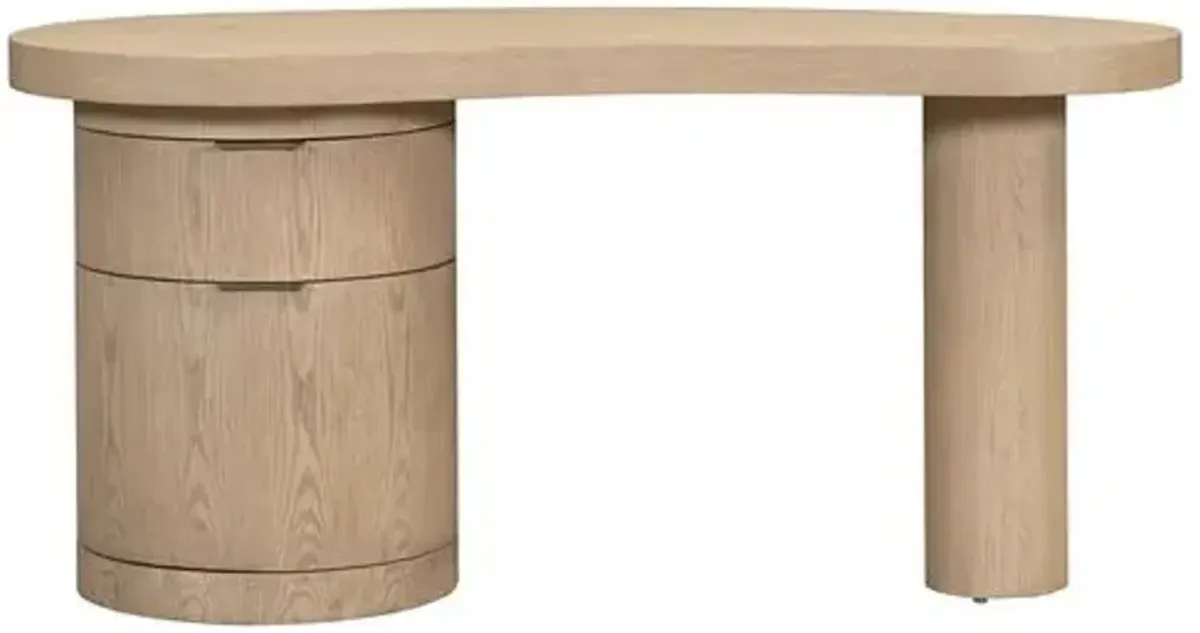 Lucas Curved Desk - Raw Oak - Brown