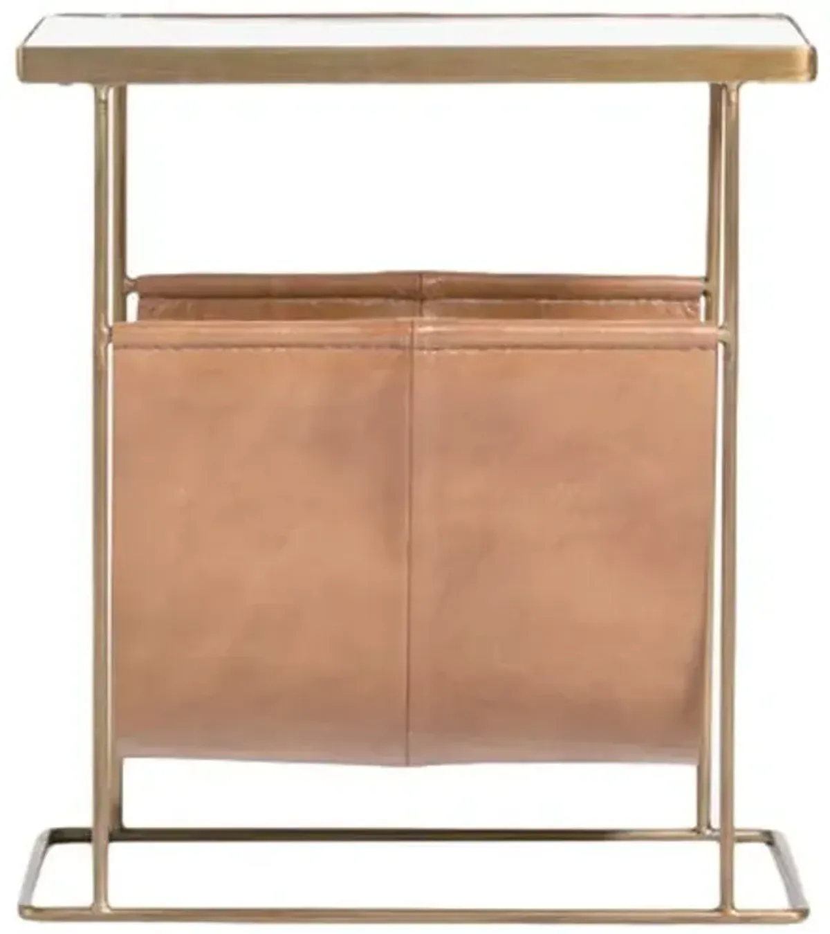 Lillian Accent Table - Leather/Antique Brass - Gold - 22Hx20Wx10D in