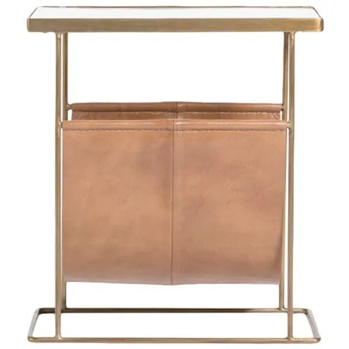 Lillian Accent Table - Leather/Antique Brass - Gold - 22Hx20Wx10D in