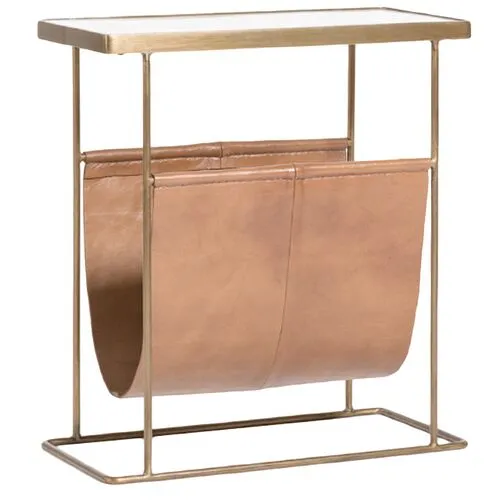 Lillian Accent Table - Leather/Antique Brass - Gold - 22Hx20Wx10D in