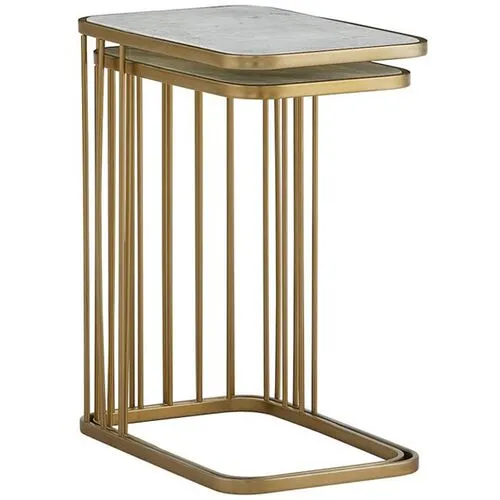 Addison Nesting Tables - Cloud Marble/Antique Brass - Gold