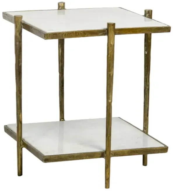 Nathan End Table, Brass/White Marble