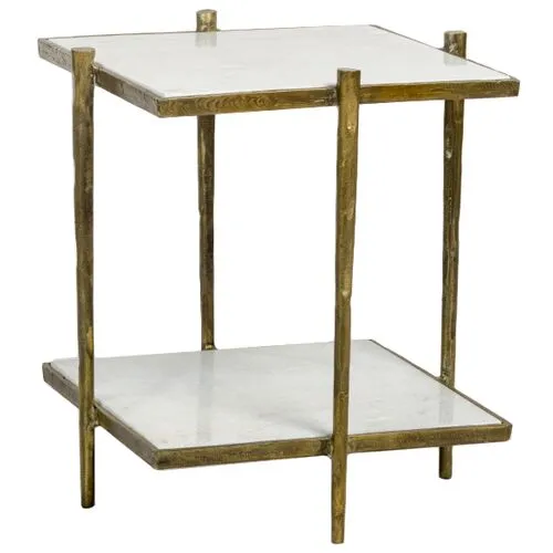 Nathan End Table - Brass/White Marble - Gold