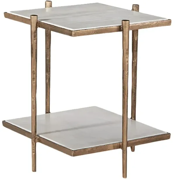 Nathan End Table, Brass/White Marble
