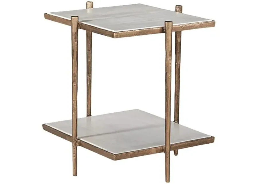 Nathan End Table - Brass/White Marble - Gold